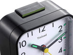 Tinload Small Battery Operated Analog Travel Alarm Clock Silent Non Ticking, Gentle Wake, Ascending Beep Sounds, Snooze,Lighted on Demand, Easy Set(Black)