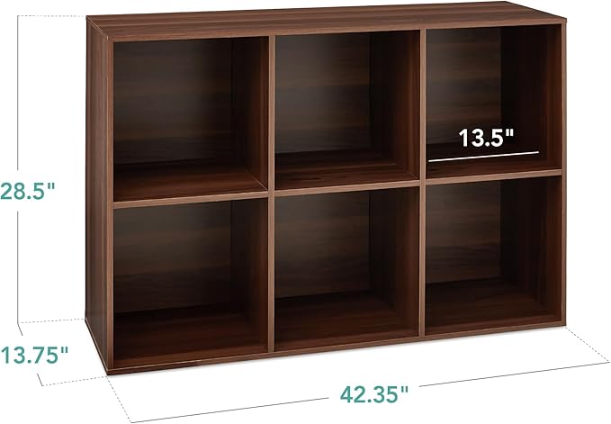 Best Choice Products 6-Cube Storage Organizer, 13.5in Shelf Opening, Bookcase, Display Shelf, Customizable w/ 3 Removable Back Panels – Walnut