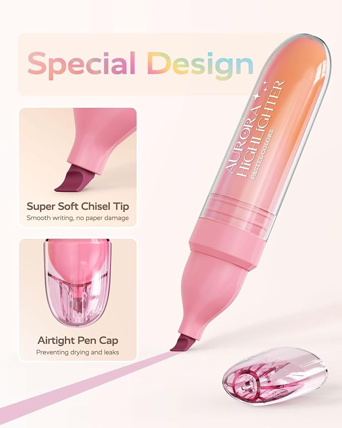 Four Candies 8 Pcs Highlighters Assorted Colors, Cute Pastel Highlighter Set, Quick-Dry, Soft Chisel Tip, No Bleed Highlighter, Aesthetic Highlighters for Christmas