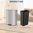 Takywep 5.2 Gallon Brushed Stainless Steel Trash Can with Soft-Close Lid, 3.2/5.3/8/13.2 Gallon Smudge-Resistant Compact Garbage Bin for Kitchen, Bathroom, Office - Black & White