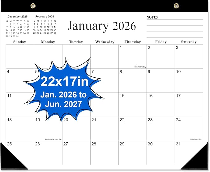Large Desk Calendar 2026-22" x 17" Desk Calendar from January 2026 - June 2027, Desktop Pad Calendar 2026-2027 Perfect for Planning and Organizing In Your Home, School or Office, Black