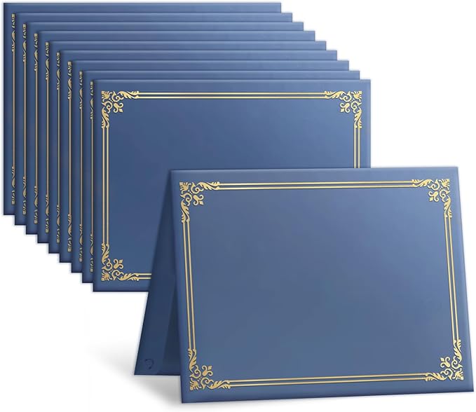 12 Packs Certificate Covers,Navy Blue Cardboard Diploma Cover,Certificate Holders Gold Foil Border,for Letter Size 8.5 x 11 Inch Awards and Certificates