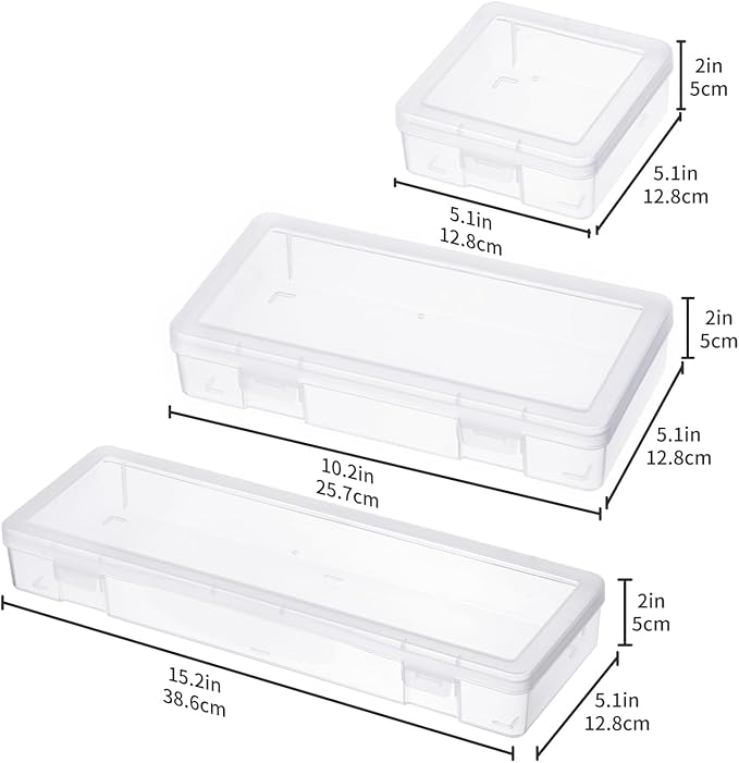 novelinks Stackable Plastic Clear Storage Box Containers with Latching Lid - Art Craft Supply Organizer Storage Containers for Pencil Box, Crayon, Beads (2 Small + 2 Medium + 2 Large -Clear)