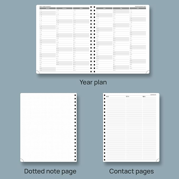 POPRUN 2026 Planner Weekly Notebook Calendar (Jan-Dec), Large Size 8.5'' x 10.5'' - Agenda 2026 Appointment Book with Monthly Tabs, Inner Pocket, Spiral Soft Cover, 100 GSM - Lilac