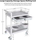 Medical Mobile Trolley Cart 2-Shelf 220 LBS Max Load Rolling Utility Cart Heavy Duty Beauty Salon Storage Cart with Drawers Dirt Buckets Rotate Wheels 2 Brake for Hospital Dental Clinic Home