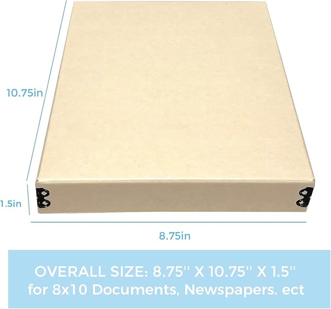Lineco Museum Storage Box Tan, 8"x10"x1.5", Archival Boxboard, Drop-Front Design with Metal Edge. Organize, Store and Preserve Photographs, Prints, Documents, Art, Ephemera, Family Records, 2 Pack