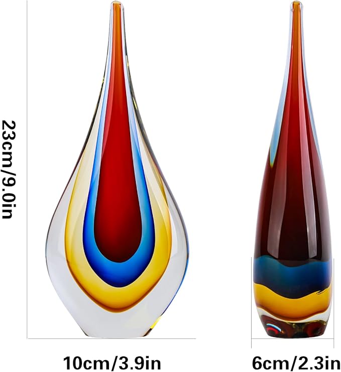 9" Tall Sculpture Hand Blown Glass Decor, Paperweight for Office Desk, Modern Glass Art Figurines Mediterranean Beach House Decor, Living Room Coffee Shelves Table Top Decoration (Red)