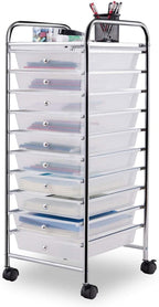 Giantex 10 Drawer Rolling Storage Cart Scrapbook Paper Office School Organizer (Clear)