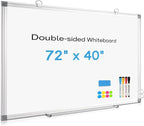 Large Whiteboard Dry Erase Board for Wall, 72"x40" Aluminum Frame Magnetic White Board with Long Pen Tray, Wall-Mounted White Board for School, Office and Home