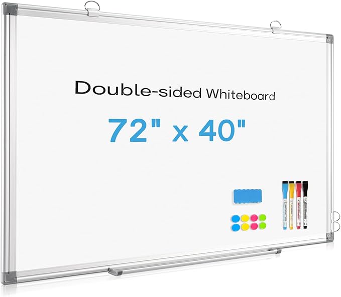 Large Whiteboard Dry Erase Board for Wall, 72"x40" Aluminum Frame Magnetic White Board with Long Pen Tray, Wall-Mounted White Board for School, Office and Home