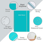 Daily Planner Undated - A5 To Do List Notebook Hourly Schedules, Spiral Appointment Planner for Women and Men, PVC Hardcover, Inner Pocket, Elastic Closure, 5.8" x 8.3", Teal