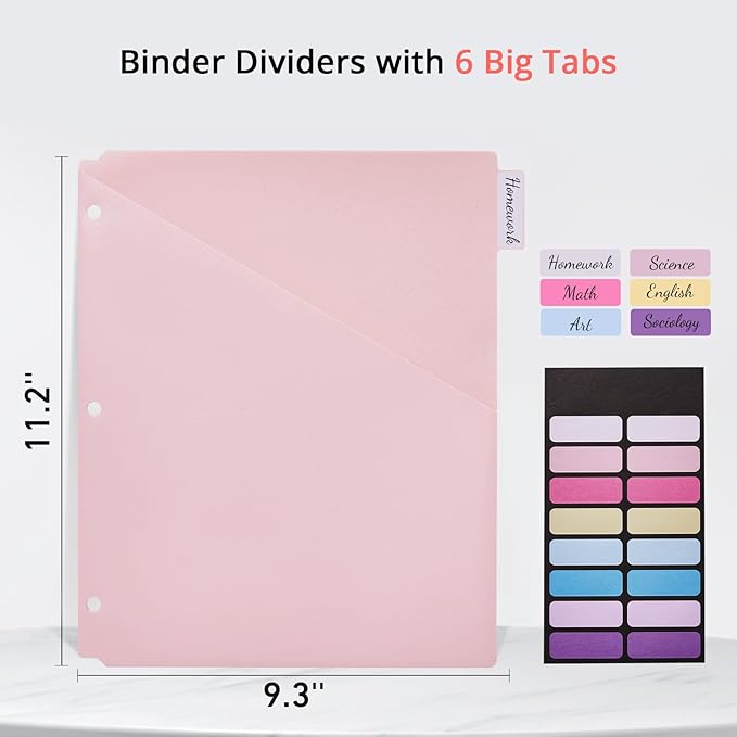 Bundle 10 Packs 6-Tab Letter Size Dividers for 3 Ring Binder, 60 Counts Wheat Straw Binder Dividers with One Pocket, 6 Pastel Colors, Perfect for School, Office Supplies (10)