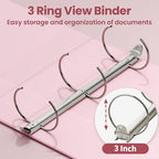 SUNEE 3 Ring Binder 3 Inch 1 Pack, Clear View Binder Three Ring PVC-Free (Fit 8.5x11 Inches) for School or Office Supplies, Pink