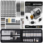 Four Candies 52pcs Art Supplies Sketching & Drawing Kit with 10 Micron Fineliner Pens, 6 Drafting Mechanical Pencils,3-Color Sketchbook,27 Lead Refills,School Supplies Gifts for Beginners Adults Teens