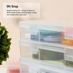 novelinks Stackable Plastic Clear Storage Box Containers with Latching Lid - Art Craft Supply Organizer Storage Containers for Pencil Box, Crayon, Beads (6 Pack Small + 6 Pack Medium -Clear)