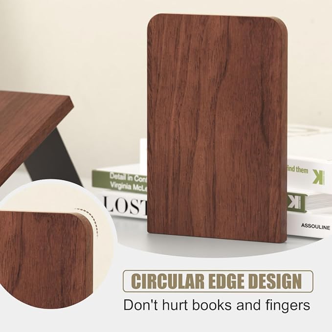 Book Ends, 10 Pair Bookends, Heavy Duty Wooden Bookend Support for Books and Movies (10, Square bookends)