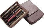 MIVLXLX Leather 6 Fountain Pen/Pencil Tray Case, Handmade, Magnetic Closure with Drawer Design, Gift Choice for Man/Woman/Office, 6 Slots（gray）