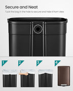 SONGMICS 13 Gallon (50 L) Trash Can, Stainless Steel Kitchen Garbage Can, Recycling or Waste Bin, Soft Close, Step-On Pedal, Removable Inner Bucket, Brown ULTB50BR
