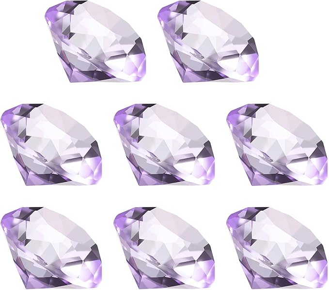 PATIKIL 8 Pcs Diamond Crystal Paperweight, 30mm / 1.18 Inch Crystal Paperweight Paper Weight for Home Office Desktop Table Decor Wedding Party Jewelry Ornaments, Purple
