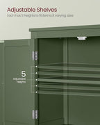 VASAGLE Floor Storage Cabinet, Freestanding Storage Unit with 4 Doors, Adjustable Shelves, 11.8 x 23.6 x 43.3 Inches, for Entryway, Bathroom, Forest Green UBBC552C01