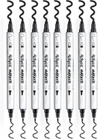 TRANSON 8 Pack Black Bold and Fine Dual-tip Acrylic Paint Marker for DIY Glass Canvas Wood Leather Ceramic Rock Painting