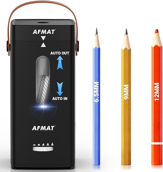 AFMAT Electric Pencil Sharpener, Fully Automatic Pencil Sharpener, Auto in & Out, Rechargeable Hands-Free Sharpeners for Jumbo & Colored Pencils (6.5-12mm), Portable for Home/Classroom/Office PSC6