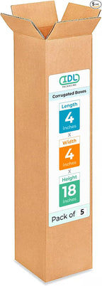 IDL Packaging Tall Corrugated Shipping Boxes 4"L x 4"W x 18"H (Pack of 5) - Excellent Choice of Strong Packing Boxes for USPS, UPS, FedEx Shipping - Easy-to-Recycle Cardboard Boxes