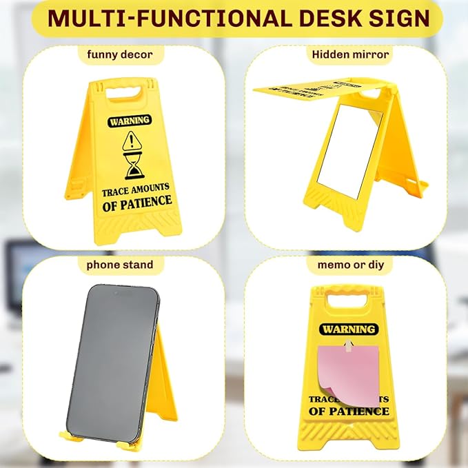 Funny Office Desk Accessories,Office Cubicle Decor,Phone Holder Mirror Acrylic Table Signs,Workplace Caution Desk Decor for Women Men Coworker Teammate Manager Employee Assistant Leader (Patience)