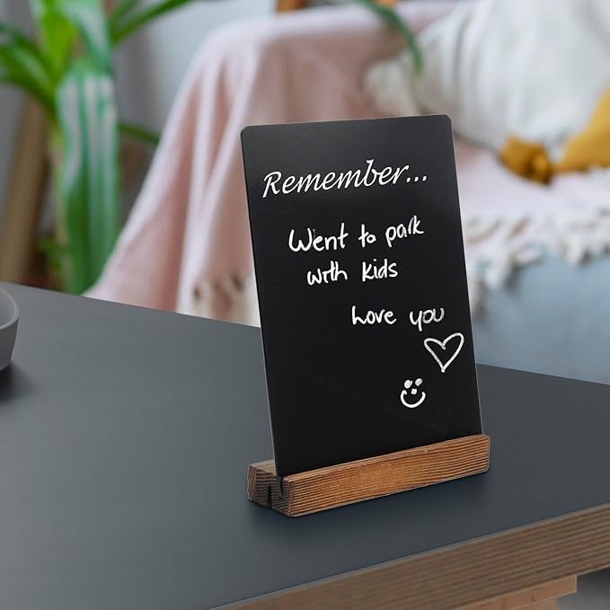JDEA Desktop Chalkboard Sign Double-Sided Chalkboard with Wooden Base (3 Pack 7.9x5.1)