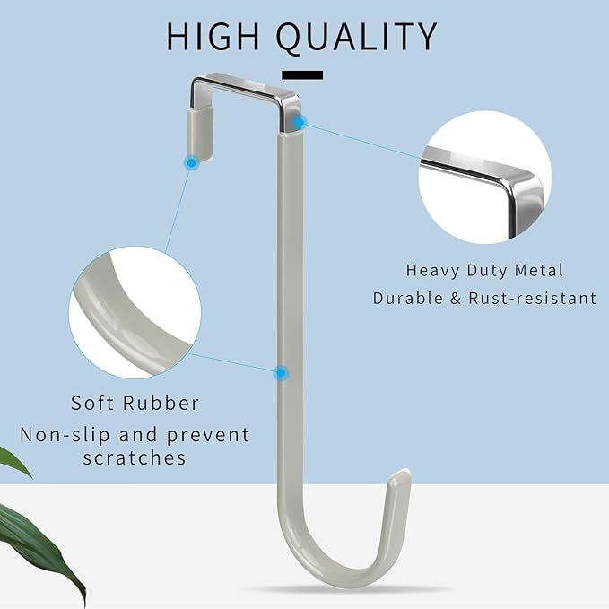 FYY Over The Door Hooks, 4 Pack Upgraded Long Door Hangers Hooks with Rubber Prevent Scratches Heavy Duty Organizer Hooks for Hanging Clothes, Towels, Hats, Coats, Bags Grey