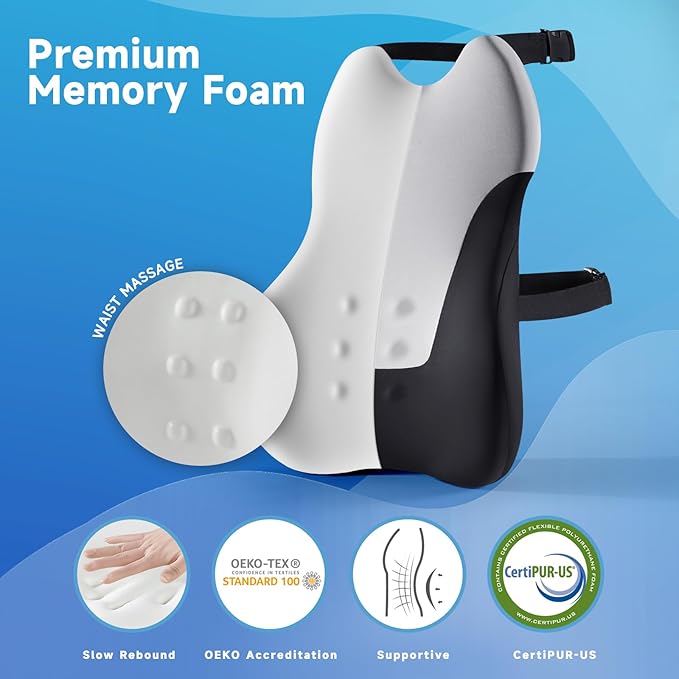 Lumbar Support Pillow for Office Chair Car, Gaming Chair Lower Back Pain Relief Memory Foam Cushion with 3D Soft Cover Enhance Your Driving Comfort Ergonomic Orthopedic Car Back Rest,Stocking Stuffers