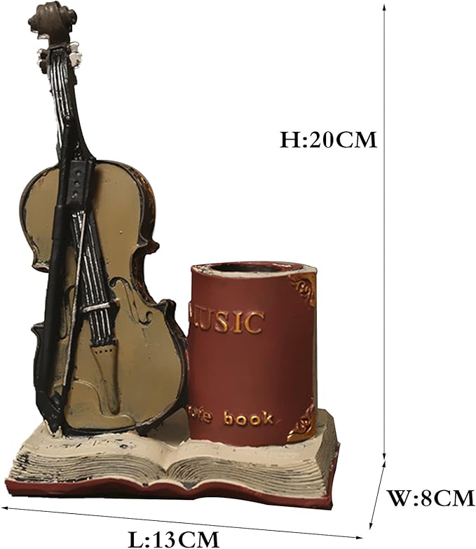 Jaugufiy Resin Violin Sculpture Pen Holder Pencil Holder Pen Organizer Cosmetic Brush Holder Decorative Pen Box Pen Pot Makeup Brush Pot (Red)