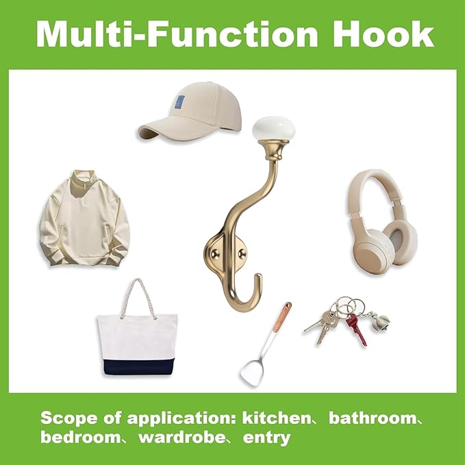 TUNNY Coat Hooks - 3 Pack Champagne Bronze Towel Hooks Robe Hooks Decorative Wall Hooks for Bathroom Bedroom Kitchen Towel Robe Clothes Cabinet Closet Bathroom Hardware