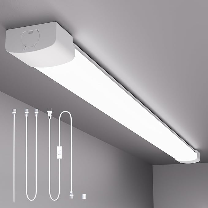 Modlicht Plug in Light Fixture, 4FT Linkable 5000K Plug-in Ceiling Lights for Shop Garage, LED Tube Light for Closet, Cabinet, Workbench, Kitchen, Office, Bathroom, Triproof, 36W