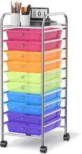 GLACER 10 Drawers Rolling Cart, Storage Cart with w/Removable Drawers & Steel Frame, Utility Mobile Trolley w/Universal Casters & 2 Brakes, Organizer Cart for Home, School, Office (Rainbow)