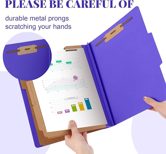 Skyygemm 12 Pcs Classification Folders Letter Size, 3 Divider Pressboard File Folder with Fasteners, Expanding File Organizer Bulk for School Teachers, Office Employee, Coworker, Staff (Purple)