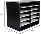 EasyPAG Wooden Literature Organizer with Adjustable Shelves, 12 Compartments Office Paper Organizer Storage 6000 Sheets Letter Size Paper, Student Mailbox for Classroom, Black/White