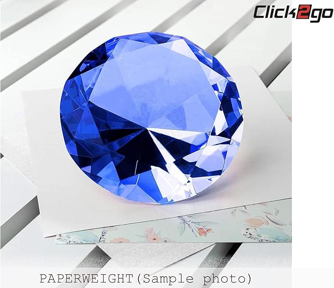click2go 2” / 60 mm Diamond Shaped Glass Crystal Paperweight – Home Office Decor & Valentine's Day Gift Wedding Favors Centerpieces Decoration with Gift Box (Dark Blue)
