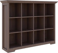 OSCHF Cube Shelf Bookcase with Base - Wooden 3 Tiers Floor Standing Low Storage Cabinet for Home and Office, 12-Cube Lattice Bookshelf, Walnut