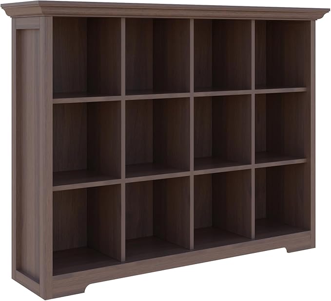 OSCHF Cube Shelf Bookcase with Base - Wooden 3 Tiers Floor Standing Low Storage Cabinet for Home and Office, 12-Cube Lattice Bookshelf, Walnut
