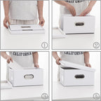PRANDOM Collapsible Storage Box with Lid [1-Pack] Leather Fabric Foldable Storage Bin Organizer Container Basket Cube with Cover for Home Bedroom Closet Office Nursery White (13.6x9.6x6.9)