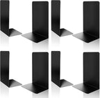 VONDERSO Metal Bookends, 4 Pairs Black Metal Book Ends Heavy Duty for Shelves Decor Home Office, Unique Black Bookends Supports Anti-Slip for Kids