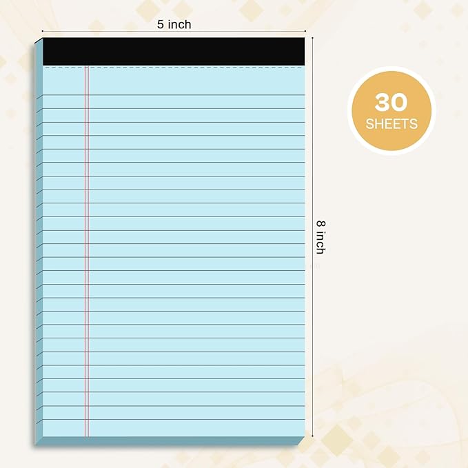 Nichela Legal Pads 5x8 12 Pack Note Pads College Ruled Notepad Pink/Green/Blue Perforated Small Legal Pads 80GSM Notepads 30 Sheets Writing Pads Line Paper Pad for School, College, Office, Business