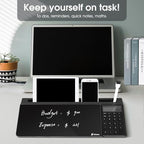 Varhomax Glass Desk Whiteboard Gray with Calculator, Desktop Organizer Dry Erase White Board with Storage, to Do List Memo Notepad for Home Office and School Supplies
