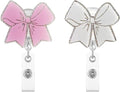 2Pcs Pink Bow Badge Reel Retractable Cute Badge Reels with Alligator Clip ID Badge Holder for Nurse,Medical Worker,Nursing Student,Teacher