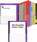 360° Pivotable Project Organizer Binder, Upgraded 3 Ring Binder with Colored Tab Dividers with Pockets, Customizable Cover Multi Pocket Folder Binders for Home, School, Office- Purple