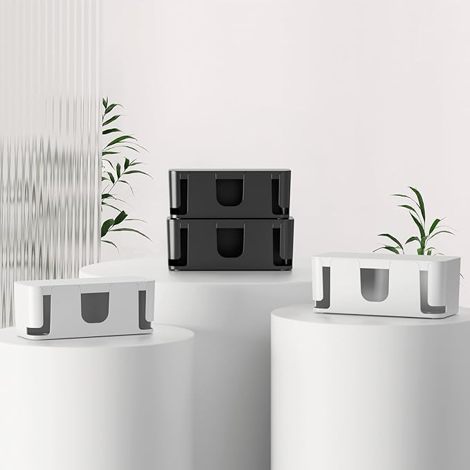 Delamu 2 Pack Cable Management Box, Stylish Black Cable Management, Pet & Child-Proof ABS Cord Box Hider, Medium and Small Cable Box for Computer WiFi Router Box Hider USB Hub, Floor Cord Covers