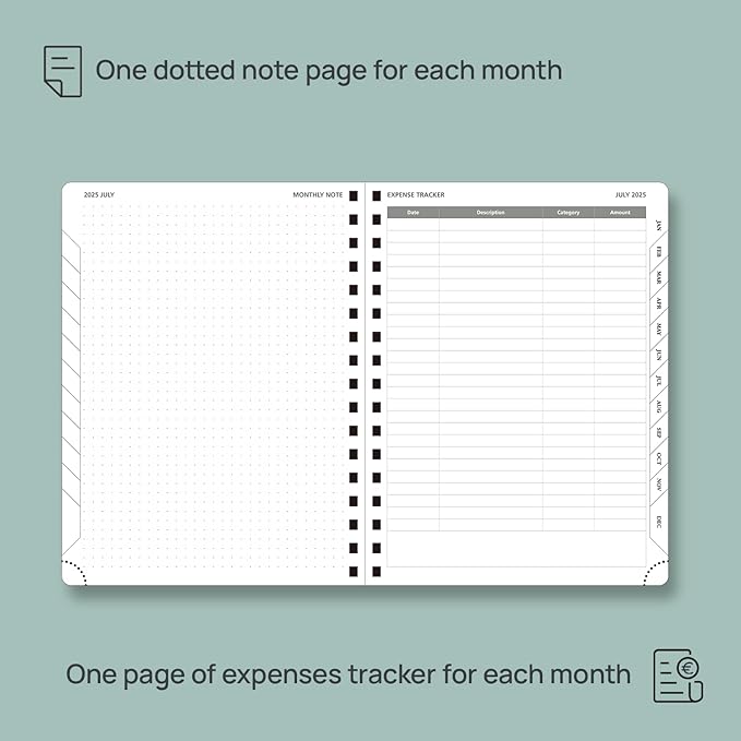 POPRUN Monthly Planner 2025-2026 Spiral Bound (6.5" x 8.5") 18 Months Calendar (Jul 2025 - Dec 2026) - 4 Pages per Month with Monthly Expense & Notes, Sunday Start, Leather Cover - Black