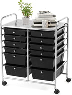 Giantex 12 Drawer Rolling Storage Cart Tools Scrapbook Paper Office School Organizer (Black)