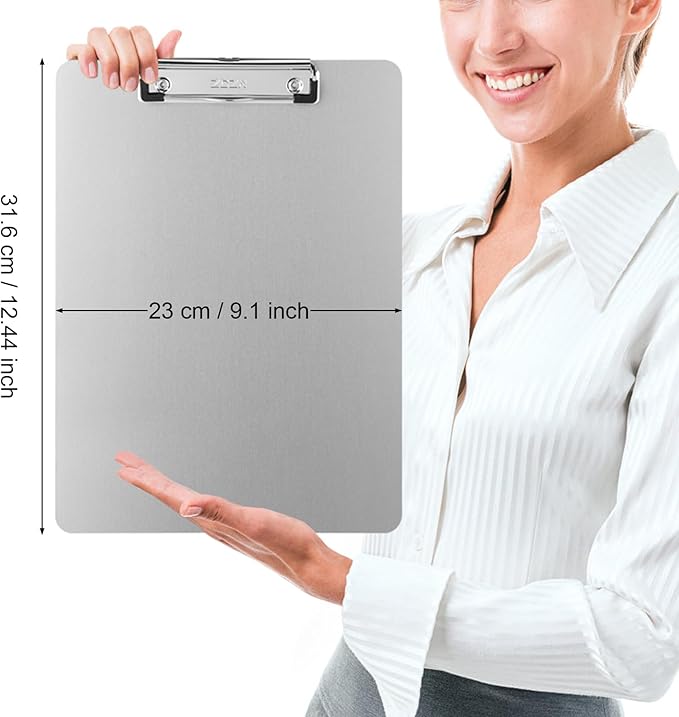 ZCZN Metal Clipboards, 10 Pack Heavy Duty Aluminum Clipboards 12 x 9 Inches, A4 Letter Sizer Document Holder with Low Profile Clip, Suitable for School, Office, Jobsite or Medical Staff, Silver